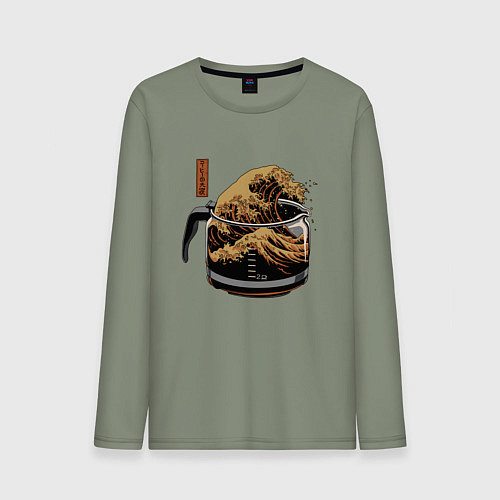 Мужской лонгслив Большая волна в Канагаве в чайнике с кофе / Авокадо – фото 1