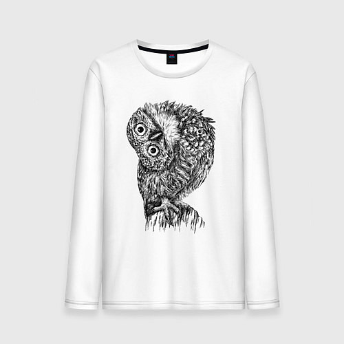 Мужской лонгслив Сова смотрит боком / Белый – фото 1