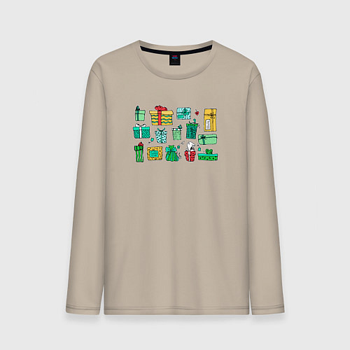 Мужской лонгслив Подарки коробки и открытки праздники / Миндальный – фото 1