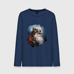 Лонгслив хлопковый мужской Санта Клаус стимпанк, цвет: тёмно-синий