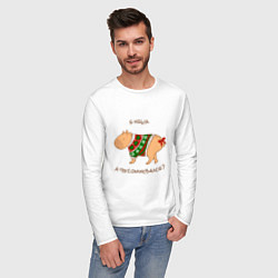 Лонгслив хлопковый мужской Капибара зимой в свитере, цвет: белый — фото 2