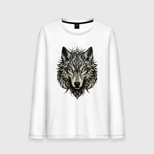 Мужской лонгслив Племенной волк / Белый – фото 1