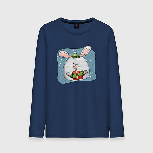 Мужской лонгслив Заяц с подарком / Тёмно-синий – фото 1