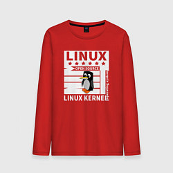 Лонгслив хлопковый мужской Пингвин программист системы линукс, цвет: красный