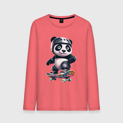 Лонгслив хлопковый мужской Cool panda on a skateboard - extreme, цвет: коралловый
