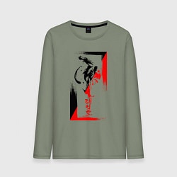 Лонгслив хлопковый мужской Боевые искуства black and red, цвет: авокадо