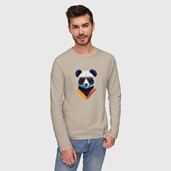 Лонгслив хлопковый мужской Панда в модных очках, цвет: миндальный — фото 2