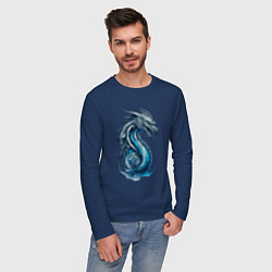 Лонгслив хлопковый мужской Живописный дракон, цвет: тёмно-синий — фото 2