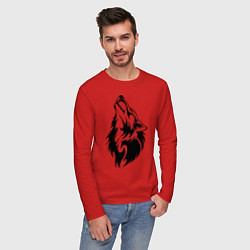 Лонгслив хлопковый мужской Воющий волк, цвет: красный — фото 2