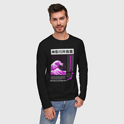 Лонгслив хлопковый мужской Канагава-оки нами ура, цвет: черный — фото 2