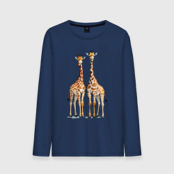 Лонгслив хлопковый мужской Друзья-жирафы, цвет: тёмно-синий