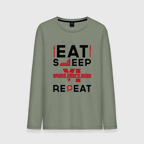 Мужской лонгслив Надпись: eat sleep GTA6 repeat / Авокадо – фото 1
