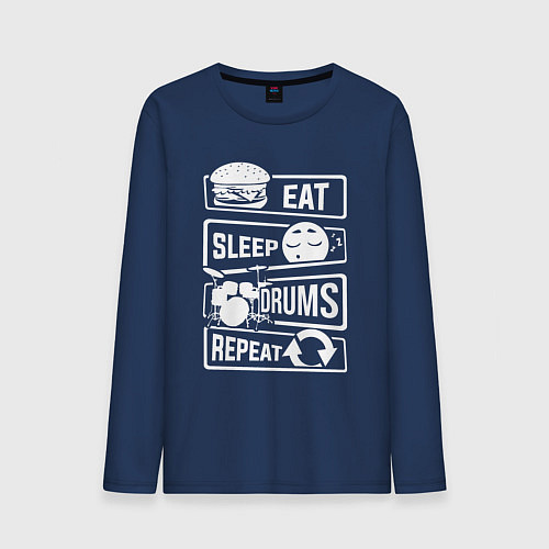 Мужской лонгслив Еда сон барабаны / Тёмно-синий – фото 1