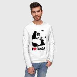 Лонгслив хлопковый мужской I love panda, цвет: белый — фото 2