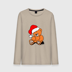 Лонгслив хлопковый мужской Плюшевый медведь в колпаке, цвет: миндальный