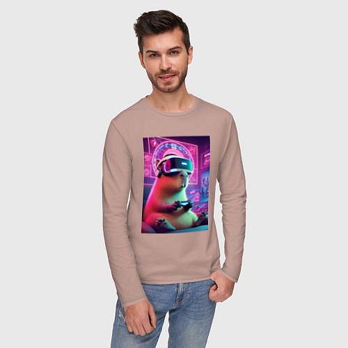 Мужской лонгслив Каппи в виртуальном шлеме / Пыльно-розовый – фото 3