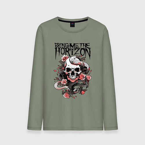 Мужской лонгслив Bring Me the Horizon - A skull with roses / Авокадо – фото 1