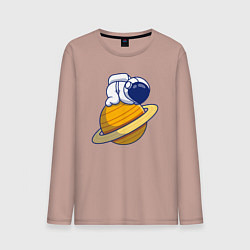 Лонгслив хлопковый мужской Космонавт на Сатурне, цвет: пыльно-розовый