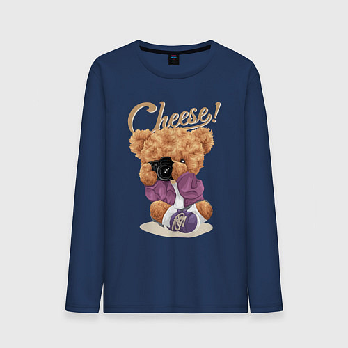 Мужской лонгслив Плюшевый медвежонок фотограф / Тёмно-синий – фото 1