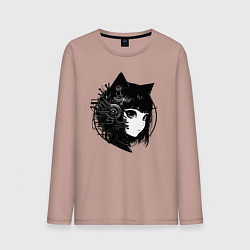 Мужской лонгслив Девочка кошка - киберпанк