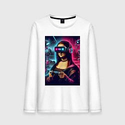 Лонгслив хлопковый мужской Mona Lisa is an avid gamer - fantasy, цвет: белый