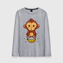 Лонгслив хлопковый мужской Удивлённая мартышка, цвет: меланж
