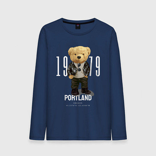 Мужской лонгслив Плюшевый медведь portland / Тёмно-синий – фото 1