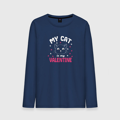 Мужской лонгслив My cat is my Valentine 2024 / Тёмно-синий – фото 1