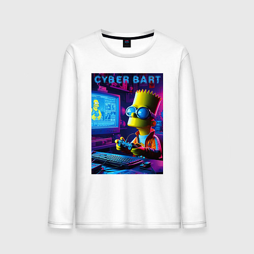Мужской лонгслив Cyber Bart is an avid gamer / Белый – фото 1