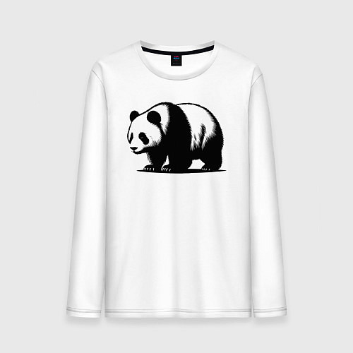 Мужской лонгслив Стоящая чёрная панда / Белый – фото 1