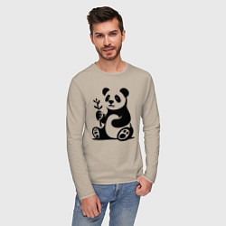 Лонгслив хлопковый мужской Сидящая панда с бамбуком в лапе, цвет: миндальный — фото 2