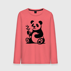 Лонгслив хлопковый мужской Сидящая панда с бамбуком в лапе, цвет: коралловый