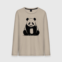 Лонгслив хлопковый мужской Грустная панда сидит, цвет: миндальный