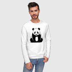 Лонгслив хлопковый мужской Грустная панда сидит, цвет: белый — фото 2