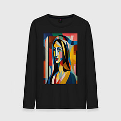 Лонгслив хлопковый мужской Мона Лиза в стиле Пабло Пикассо, цвет: черный