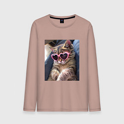 Лонгслив хлопковый мужской Милый мем-кот в очках в стиле аниме, цвет: пыльно-розовый