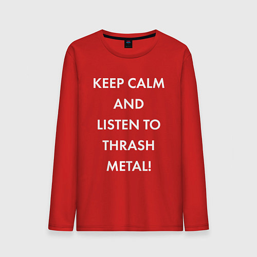 Мужской лонгслив Надпись Keep calm and listen to thash metal / Красный – фото 1