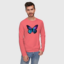 Лонгслив хлопковый мужской Космическая бабочка, цвет: коралловый — фото 2