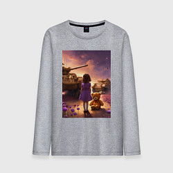 Лонгслив хлопковый мужской Маленькая девочка посреди танков, цвет: меланж