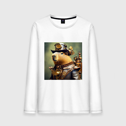 Мужской лонгслив Капибара в цилиндре в стиле стимпанк / Белый – фото 1