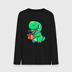 Лонгслив хлопковый мужской Динозавр с подарком, цвет: черный