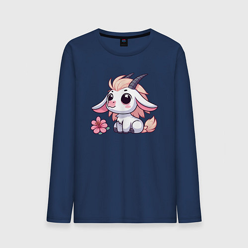 Мужской лонгслив Козерог с цветком / Тёмно-синий – фото 1