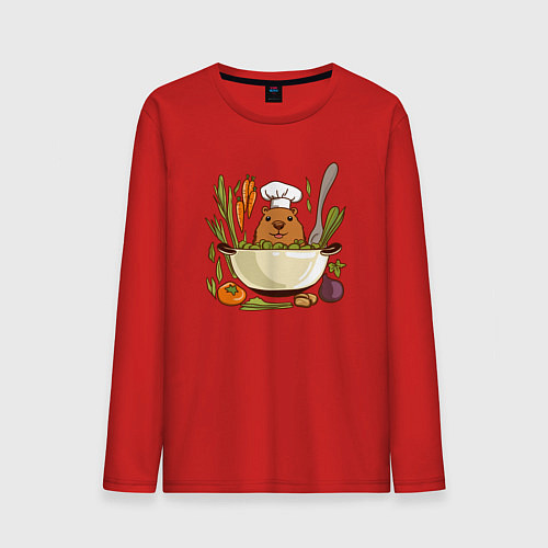 Мужской лонгслив Капибара готовит обед / Красный – фото 1