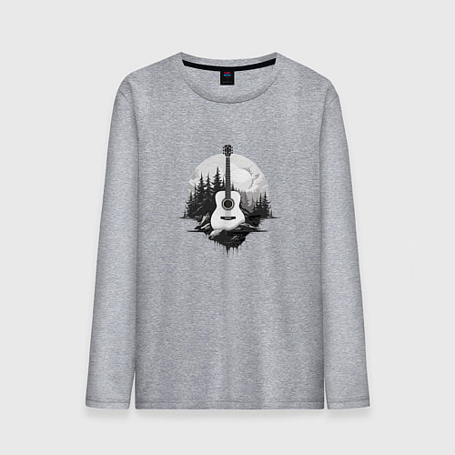 Мужской лонгслив Гитара на фоне природы и гор / Меланж – фото 1