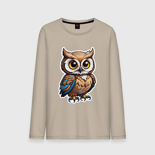 Мужской лонгслив Сова - стикер / Миндальный – фото 1