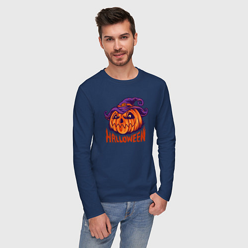 Мужской лонгслив Halloween праздник / Тёмно-синий – фото 3