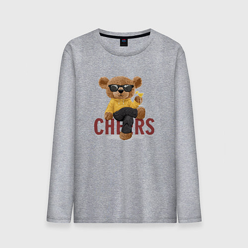 Мужской лонгслив Плюшевый медведь с коктейлем / Меланж – фото 1