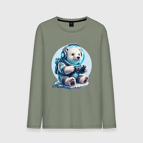 Мужской лонгслив Белый медвежонок - кибер спорт / Авокадо – фото 1