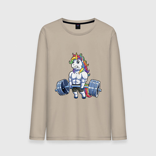 Мужской лонгслив Тяж единорог / Миндальный – фото 1