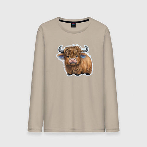 Мужской лонгслив Шотландский волосатый бык / Миндальный – фото 1